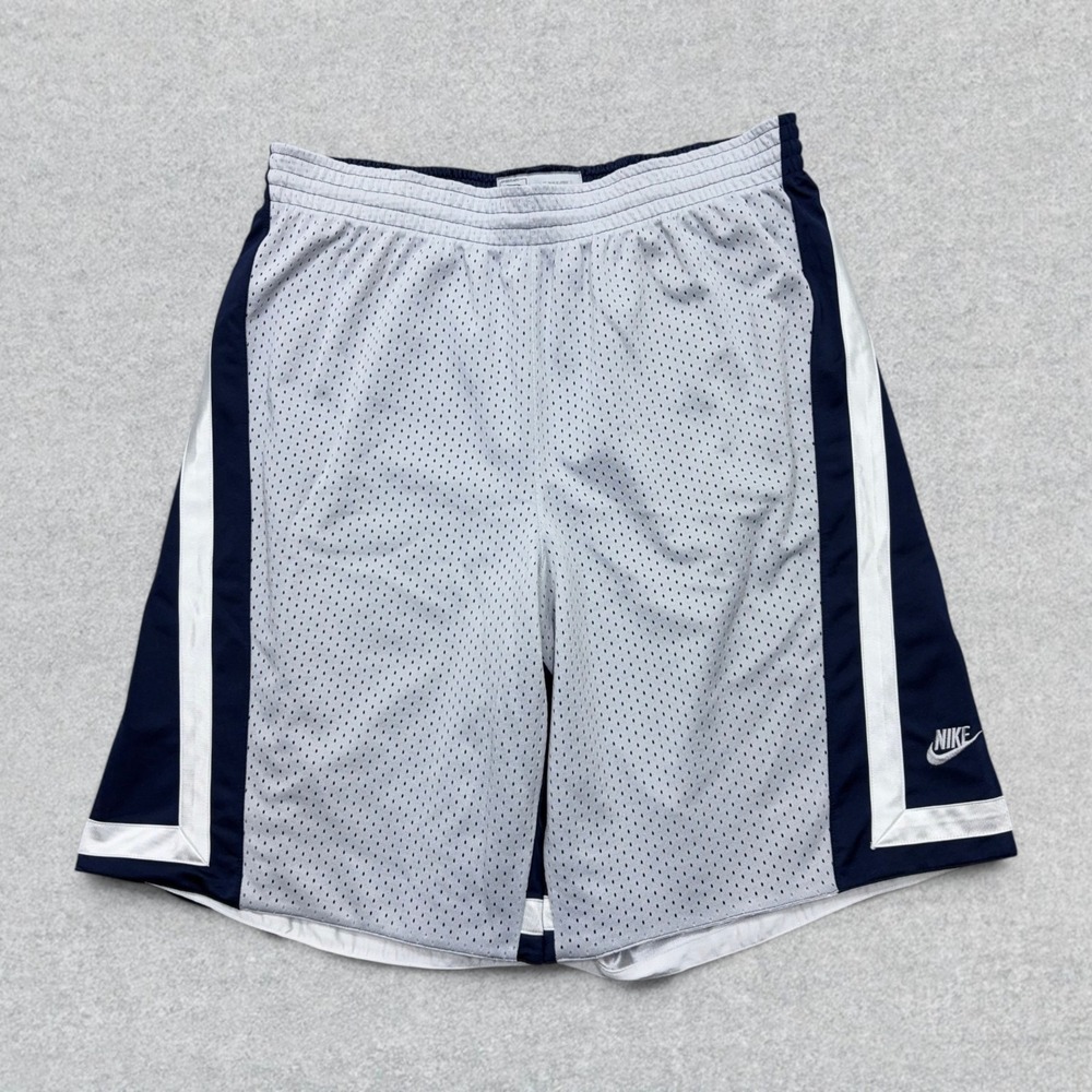 VINTAGE Nike Basketball Shorts Men's XL Navy Blue Gray Mesh Reversible Y2K